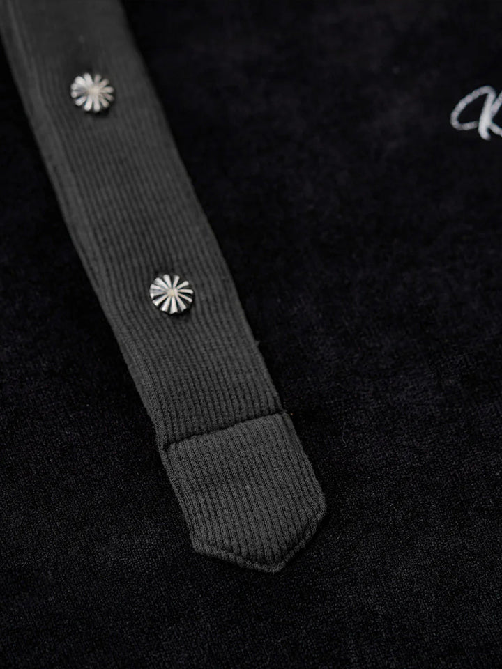 Henley Neck Fleece Sweatshirt with “KaraKu” Embroidery (Double-Sided Brushed)
