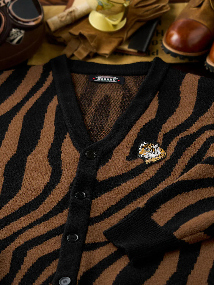 Karaku × Satoshi Kawamata ‘Tiger’ Embroidered Jacquard Knit Cardigan