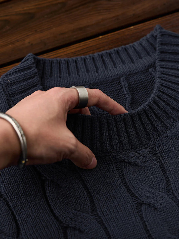 Wool-Blend Cable Knit Crewneck Sweater