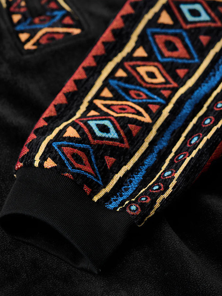 Ethnic Jacquard Combination Half-Zip Polar Fleece Sweatshirt