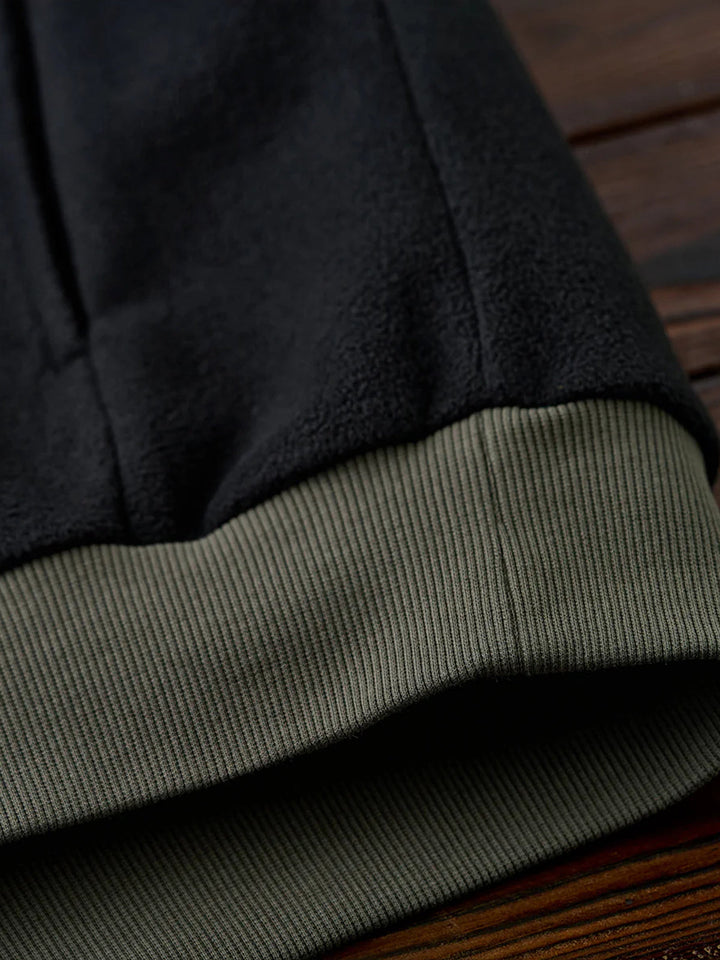Knit-Contrast Double-Sided Brushed Fleece Hoodie