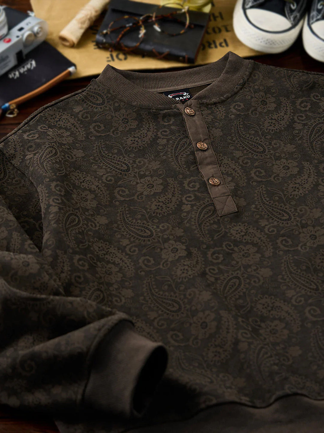 Washed Paisley All-Over Half-Button Sweatshirt