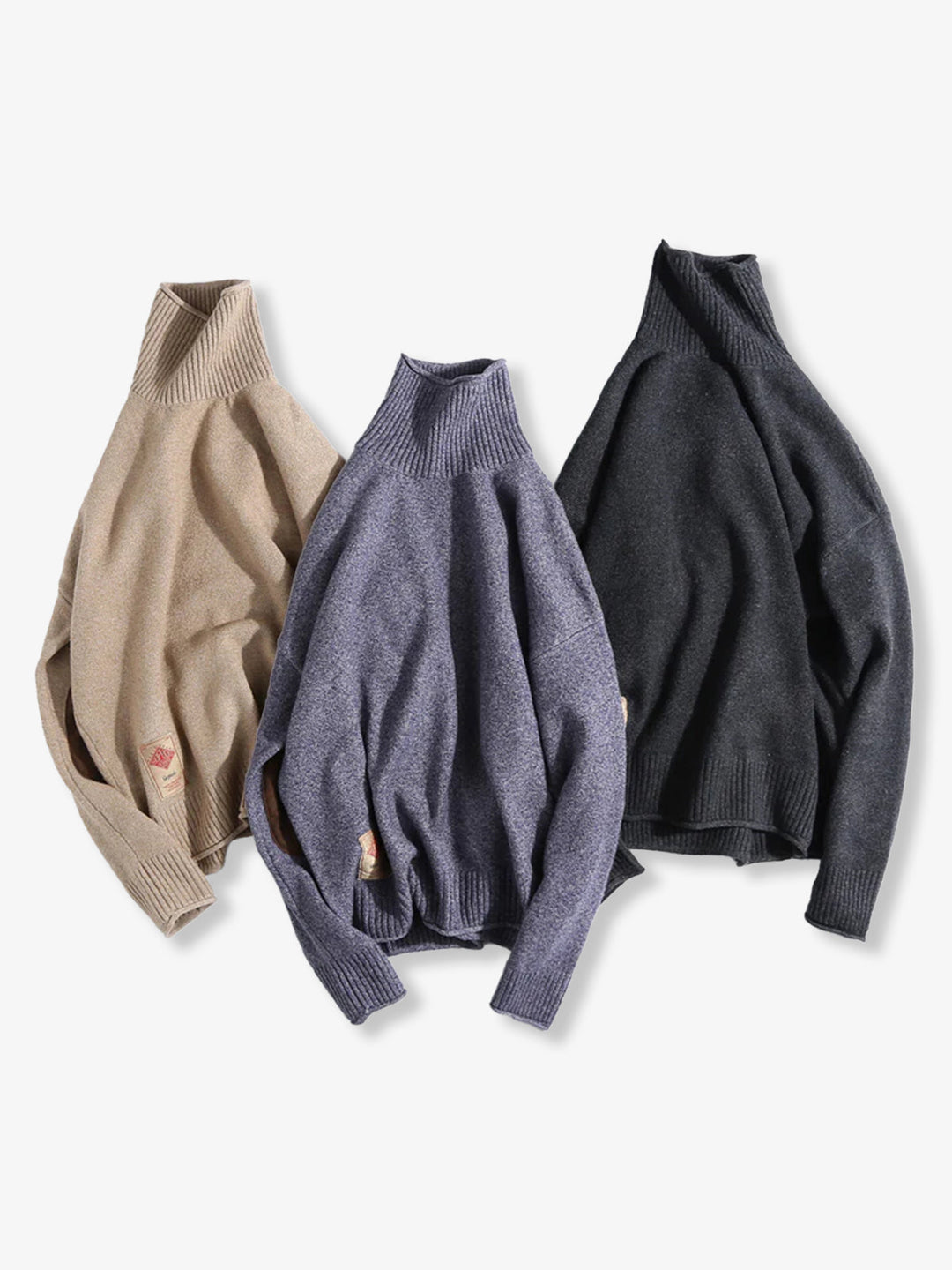 Elbow Patch Turtleneck Fancy Knit Sweater