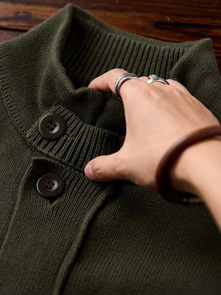 Button-Up Stand Collar Knit Cardigan