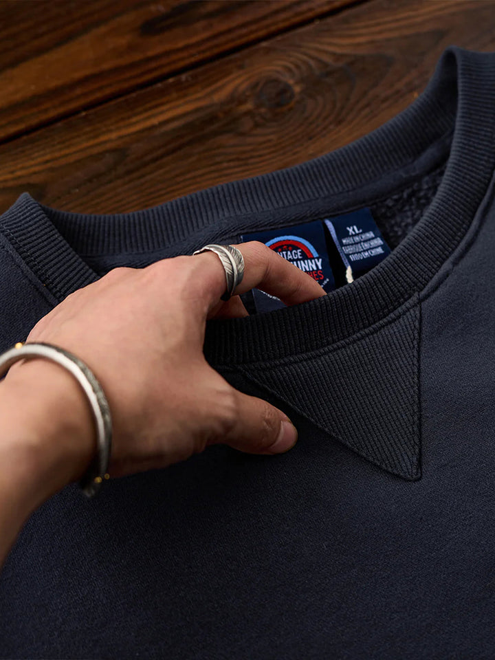 Brushed Fleece American Casual Heavyweight Navy Crewneck Sweatshirt
