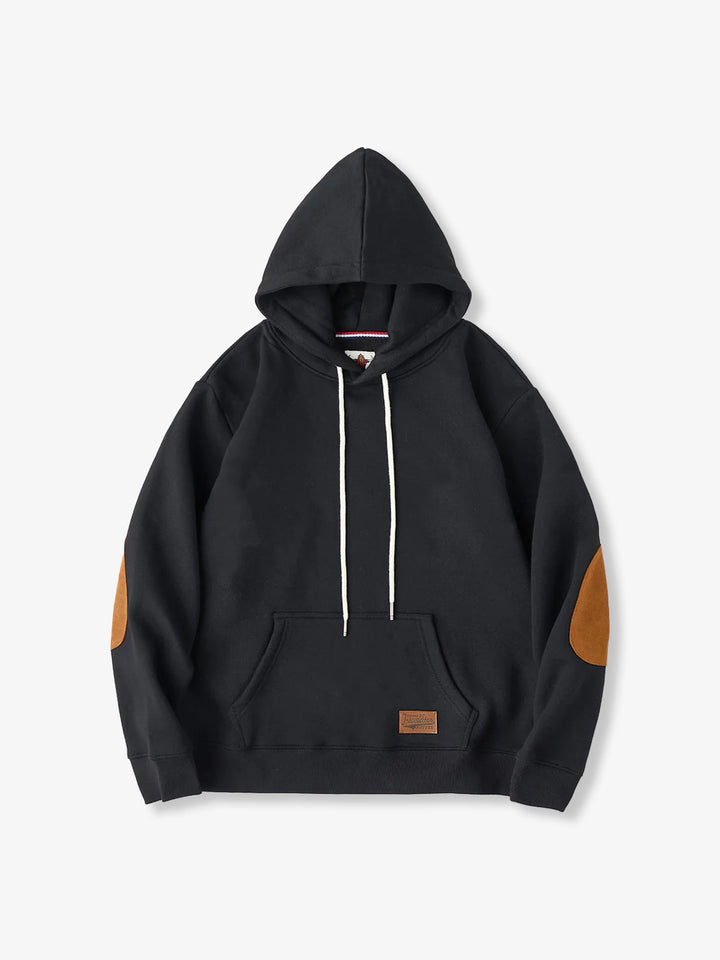 Pullover hoodie with brushed lining and contrast elbow patches