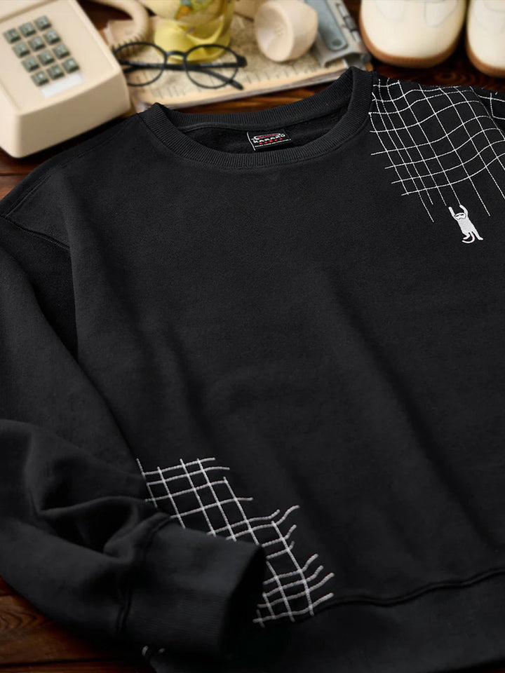 “Scratching Cat” Sashiko Embroidered Sweatshirt