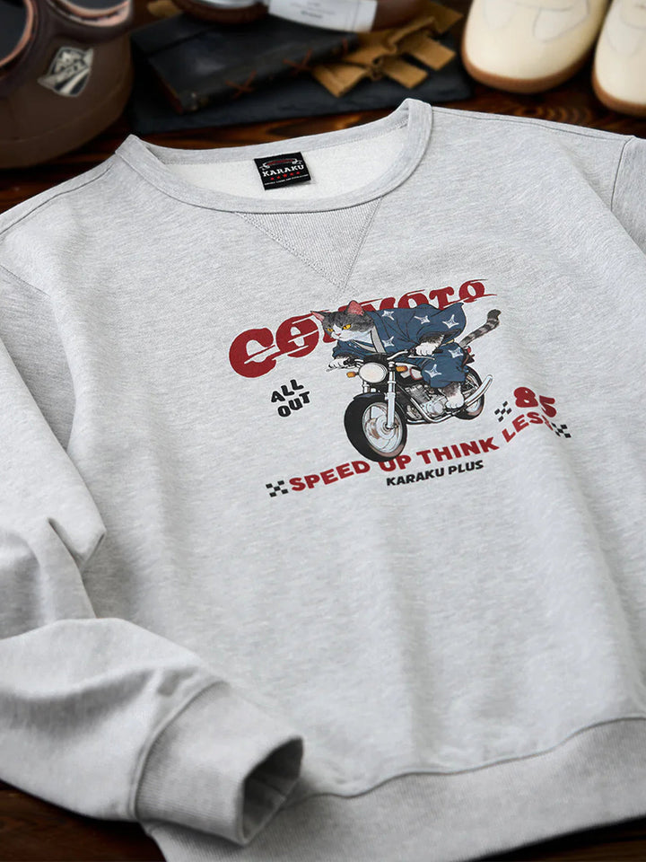 ‘Wag Neko Rider’ Printed Pullover Sweatshirt with V-Gusset