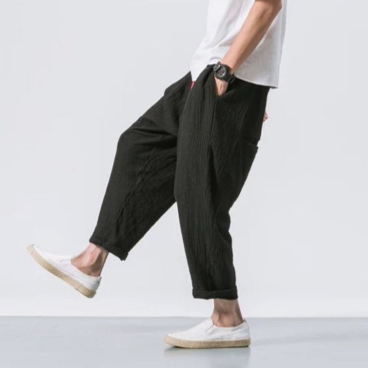 Japanese Casual Cotton and Linen Cropped Harem Pants