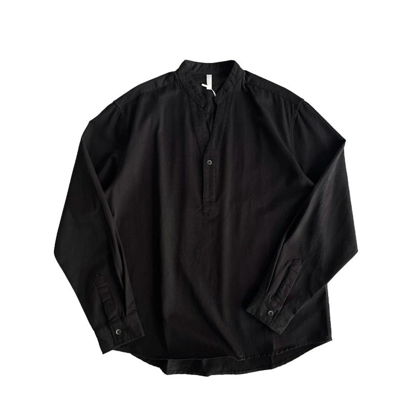Breathable Cotton Stand Collar Long Sleeve Shirt Casual Top