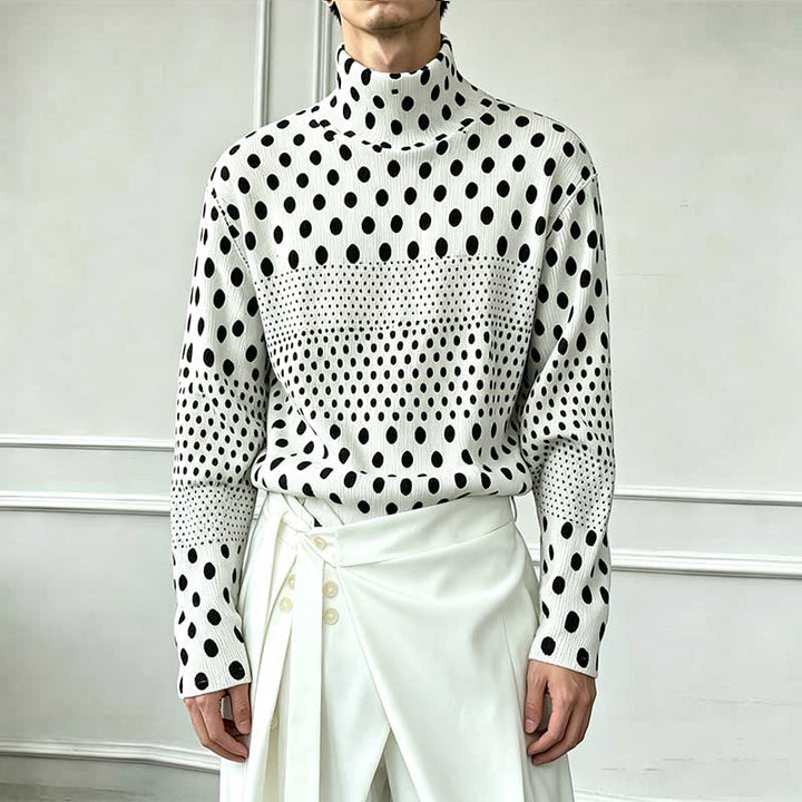Ink-wash Polka Dot Turtleneck Pleated Base Layer Top
