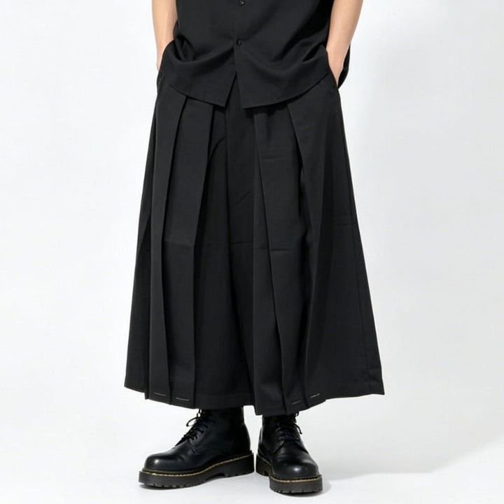 Japanese High Waist Asymmetric Cropped Wide Leg Skirt-pants