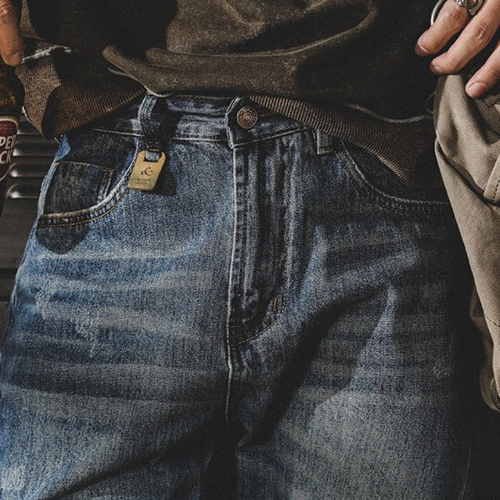 Vintage Washed Straight Leg Denim Pants