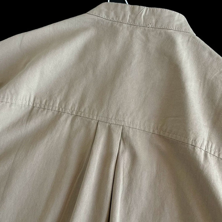 Heavyweight Japanese-style Henley Collar Long-sleeved Shirt