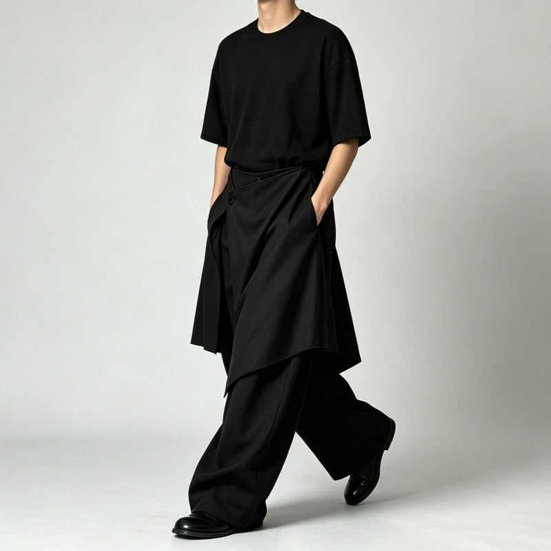 Japanese Loose High-waist Asymmetric Apron Layered Skirt-pants