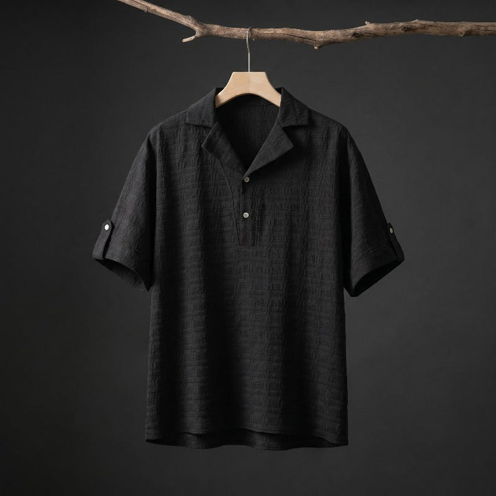 Japanese Textured Jacquard Collar Loose-Fit Shirt