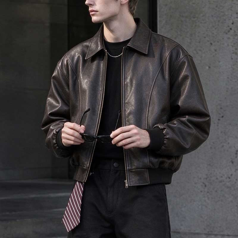 Leather Retro Loose-fitting Lapel Jacket