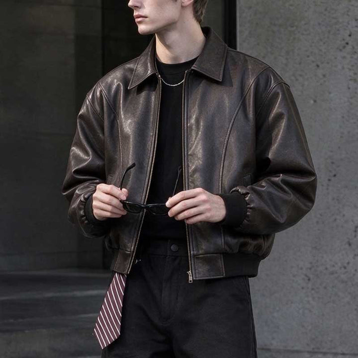 Leather Retro Loose-fitting Lapel Jacket