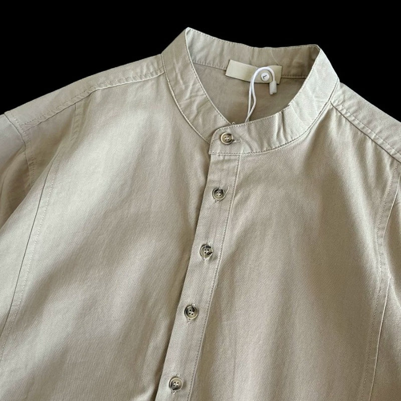 Heavyweight Japanese-style Henley Collar Long-sleeved Shirt