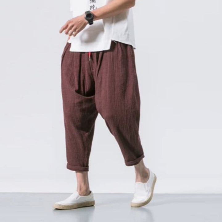 Japanese Casual Cotton and Linen Cropped Harem Pants