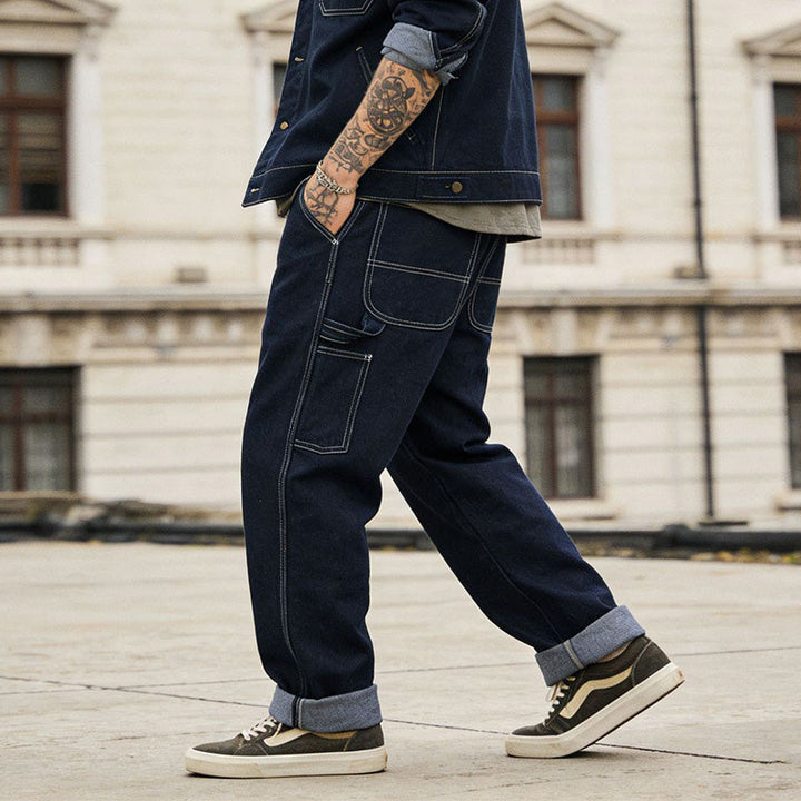Raw Denim Multi-pocket Striped Outdoor Cargo Pants