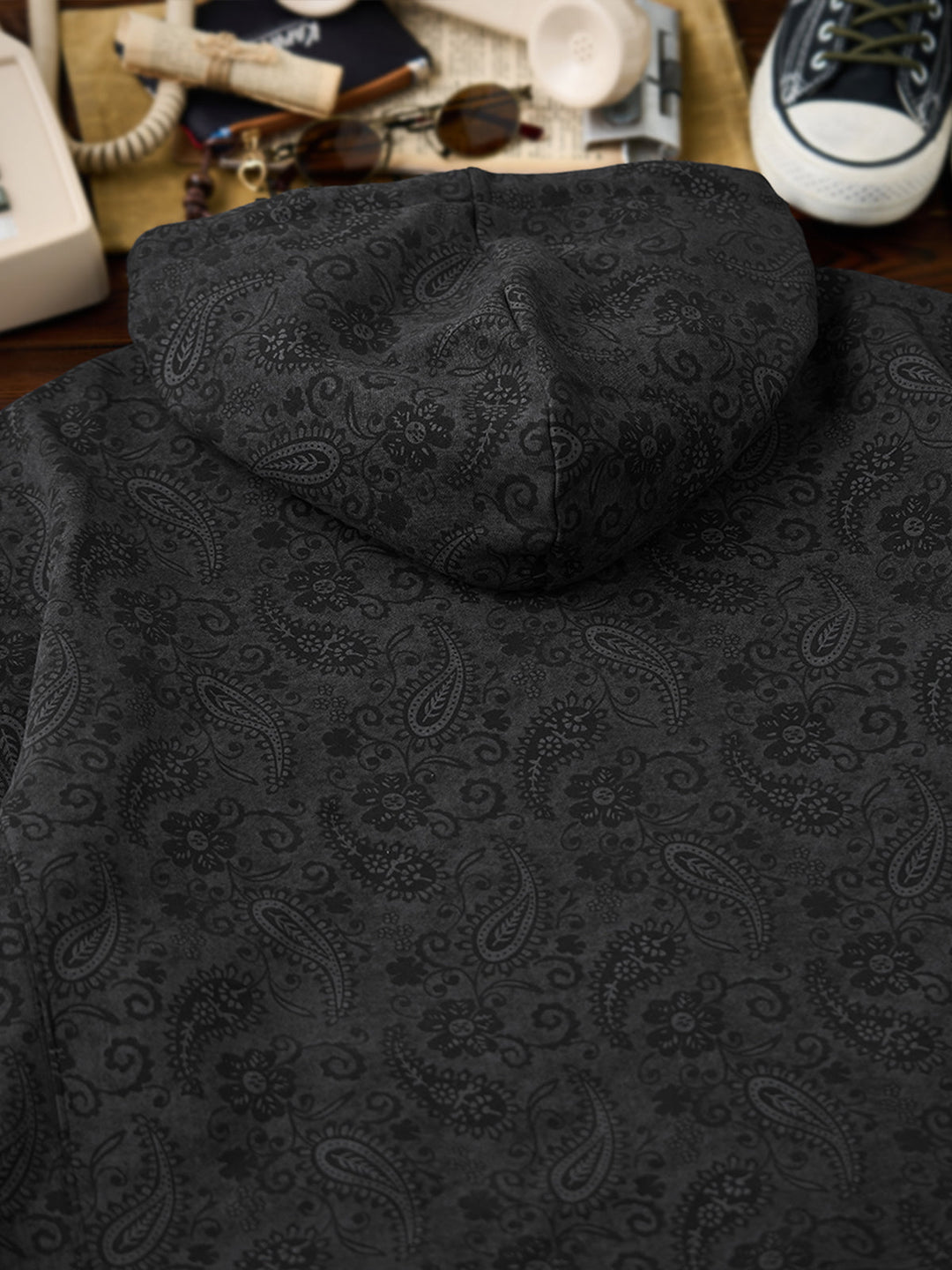 “KaraKu” Embroidered Logo Paisley-Print Cotton Hoodie
