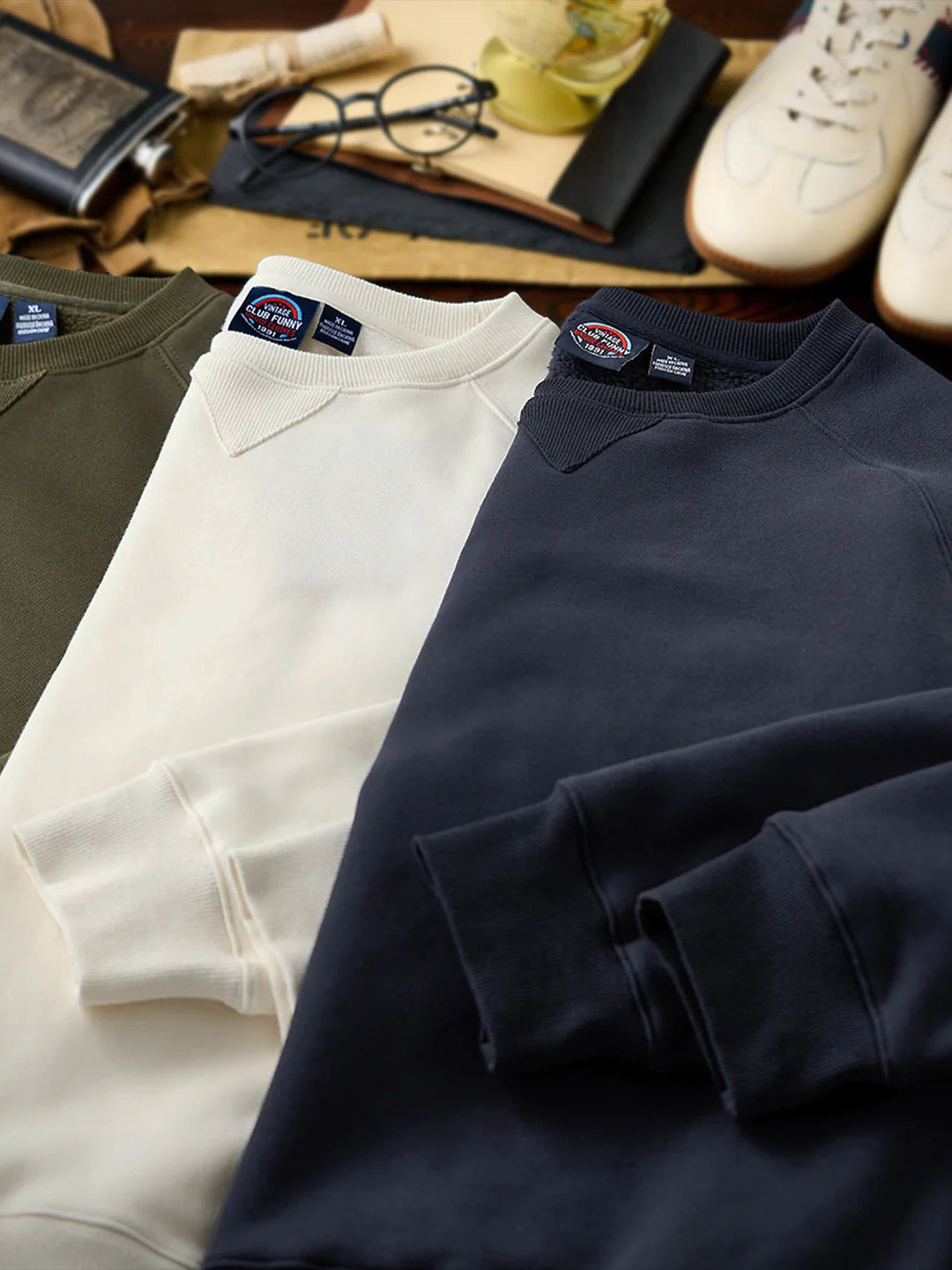 Brushed Fleece American Casual Heavyweight Navy Crewneck Sweatshirt