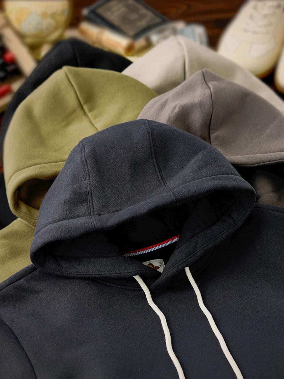 Pullover hoodie with brushed lining and contrast elbow patches