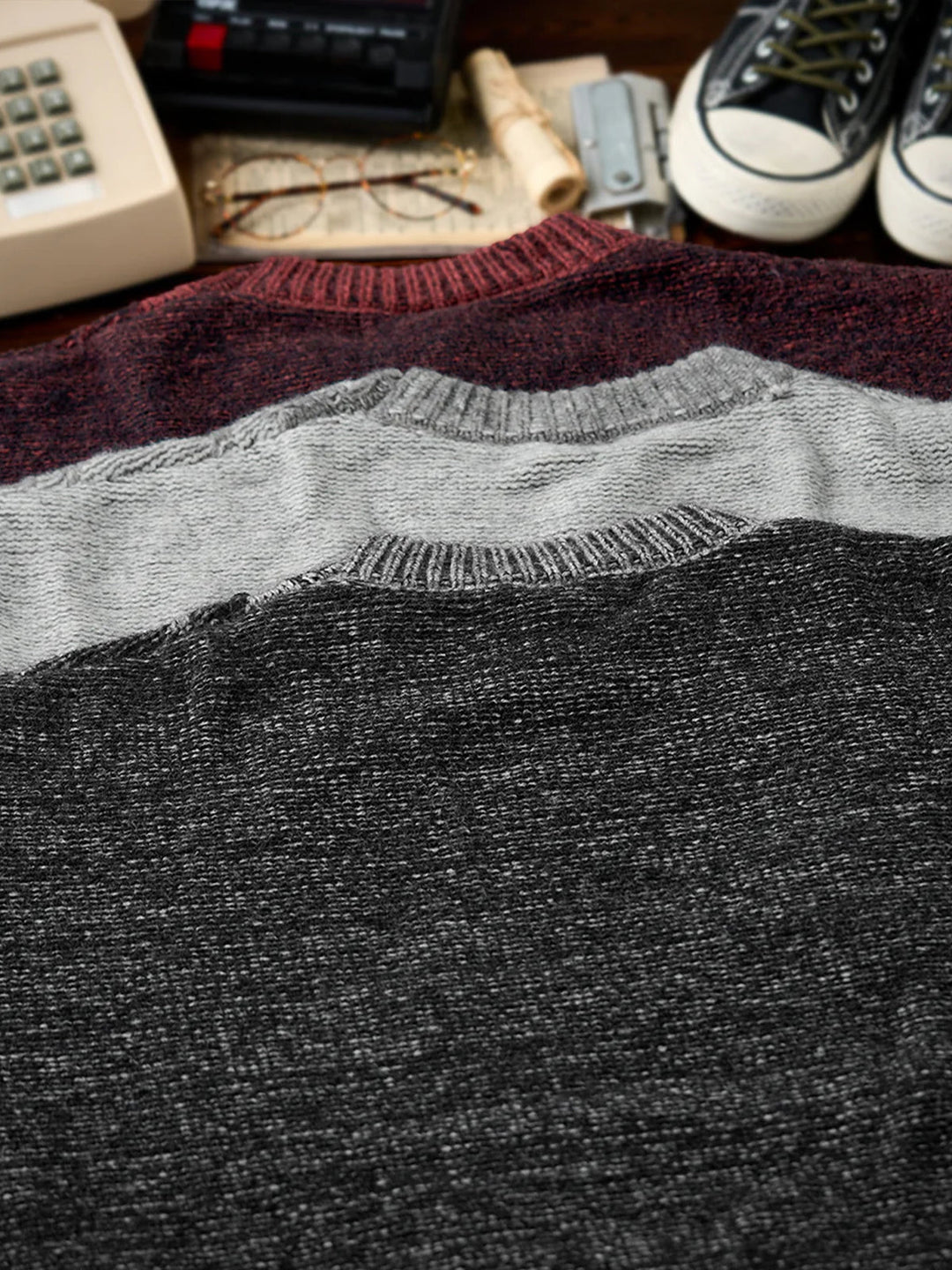 Crew Neck Sweater with Diamond Cable Knit Pattern