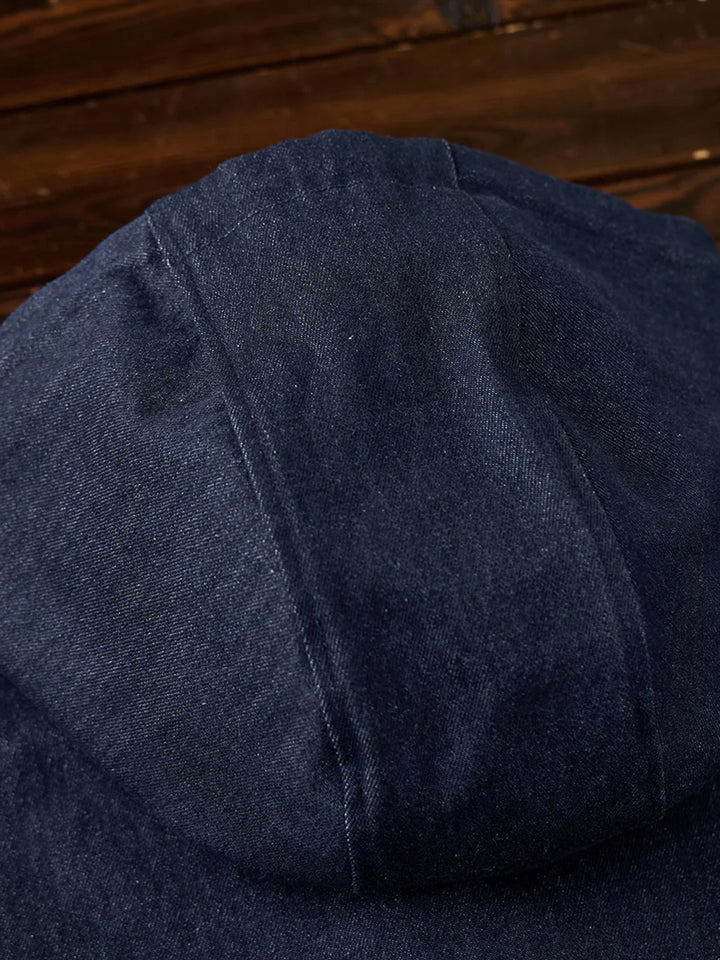Washed Denim Hoodie with Half-Button and Side Slits