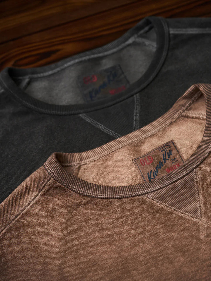 “KARAKU” Embroidered Logo Vintage-style Navy Crew Neck Sweatshirt