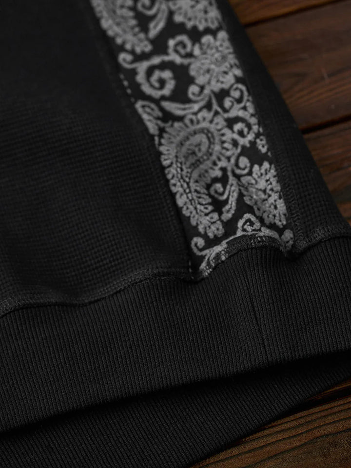 Jacquard Paisley Panel “KaraKu” Embroidered Mini Waffle Sweatshirt