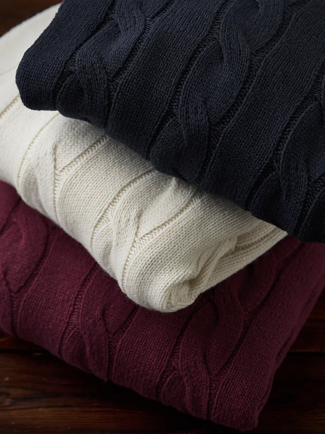 Wool-Blend Cable Knit Crewneck Sweater
