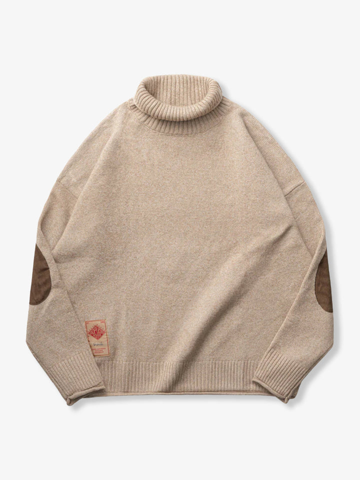 Elbow Patch Turtleneck Fancy Knit Sweater