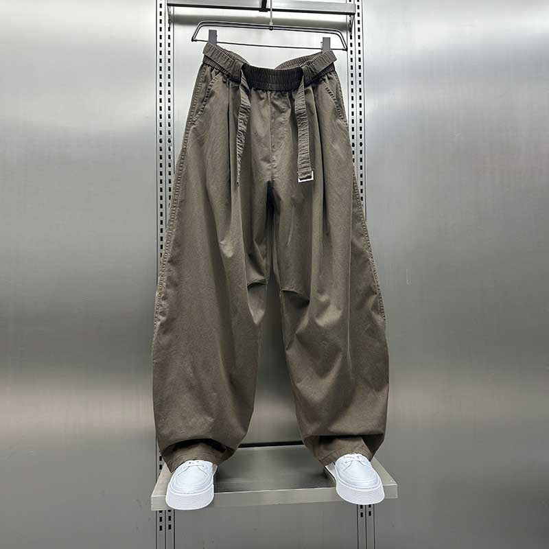 Loose-fitting Curved Elastic Waist Casual Pants