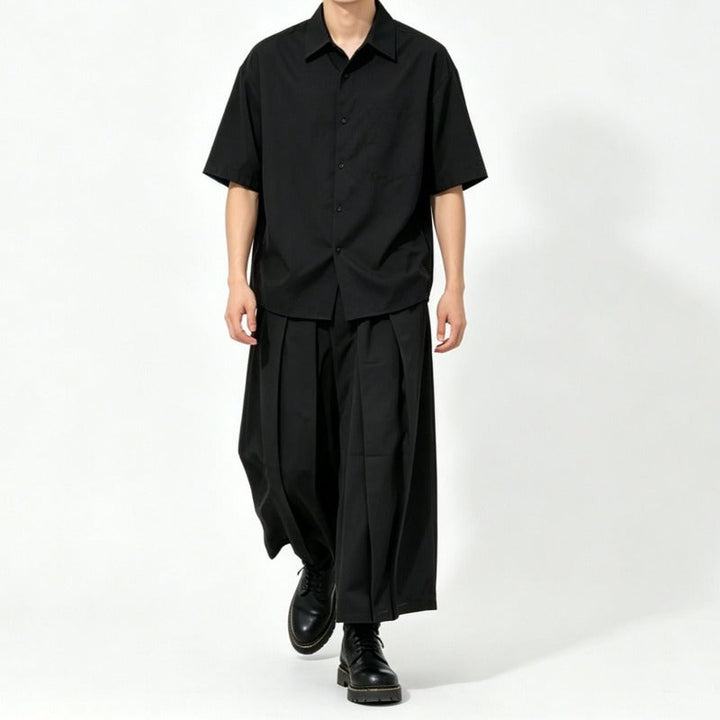 Japanese High Waist Asymmetric Cropped Wide Leg Skirt-pants