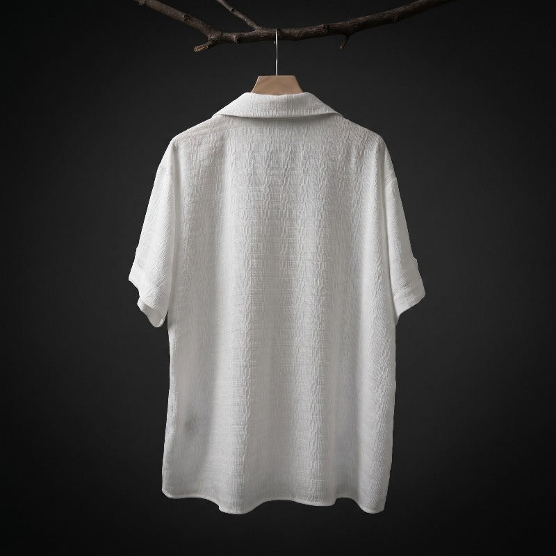 Japanese Textured Jacquard Collar Loose-Fit Shirt
