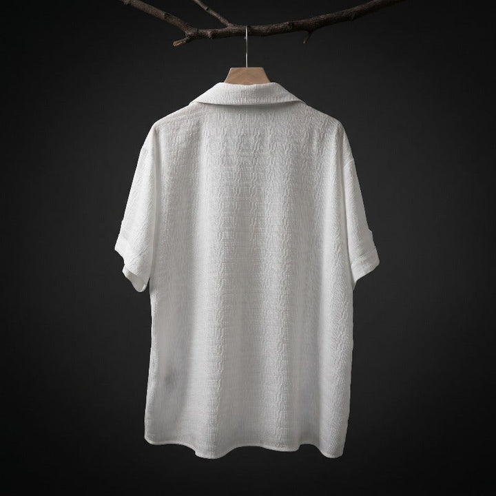 Japanese Textured Jacquard Collar Loose-Fit Shirt