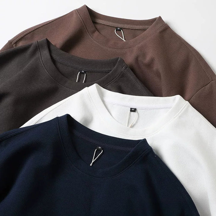 320g Heavyweight Curved Hem Side Slit Loose Fit Crew Neck Casual Long Sleeve Tee