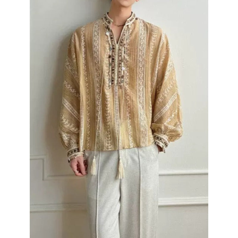 Vintage Boho Long-sleeve Printed Shirt