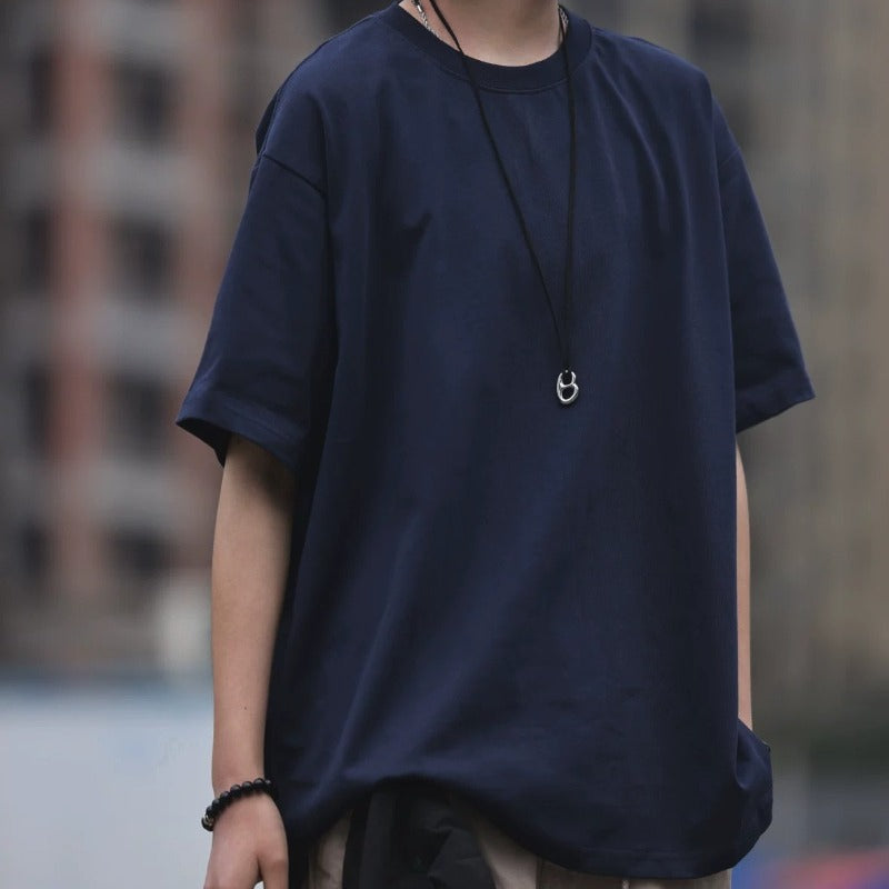 320g Japanese style Solid Color Loose Casual T-shirt