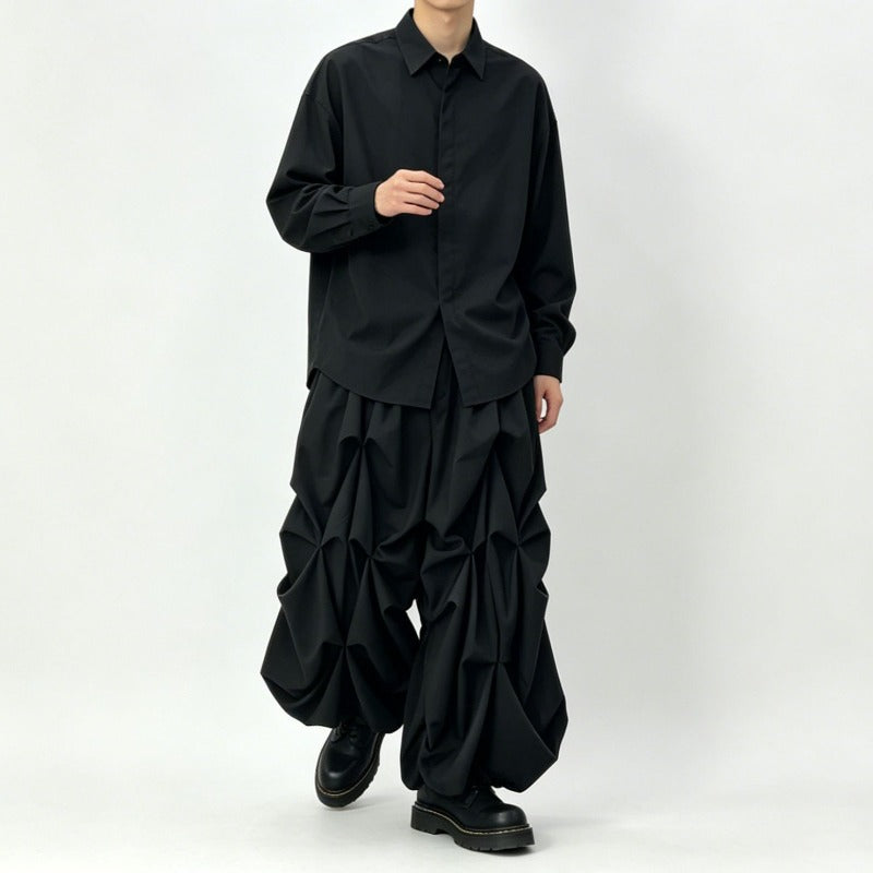 Japanese High-waist Loose Pleated Wide-leg Cropped Skirt-pants