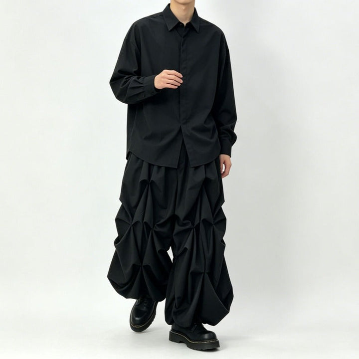 Japanese High-waist Loose Pleated Wide-leg Cropped Skirt-pants