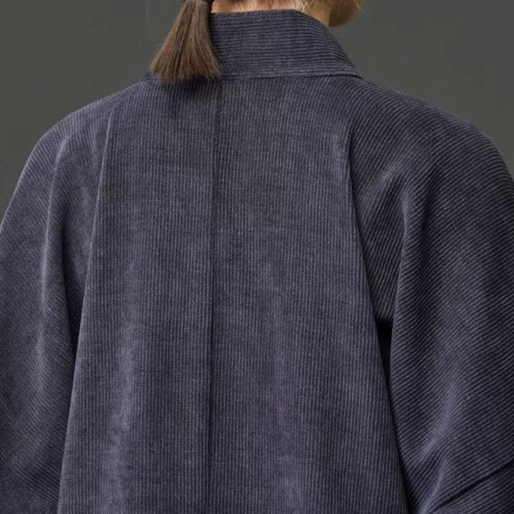 Corduroy Curved Collar Diagonal Placket Loose Hanfu Cardigan