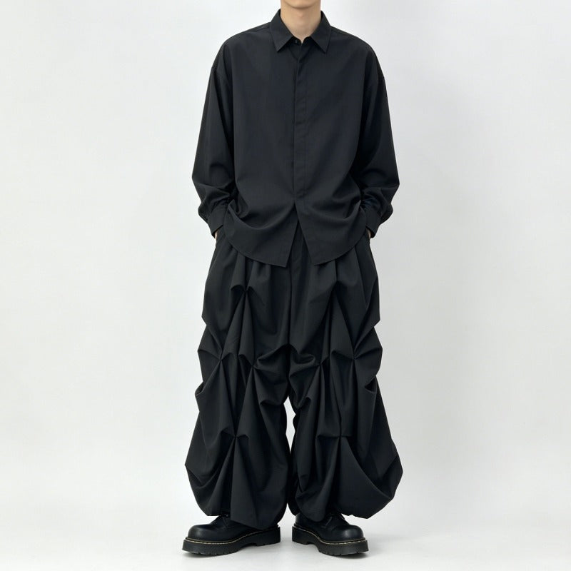 Japanese High-waist Loose Pleated Wide-leg Cropped Skirt-pants