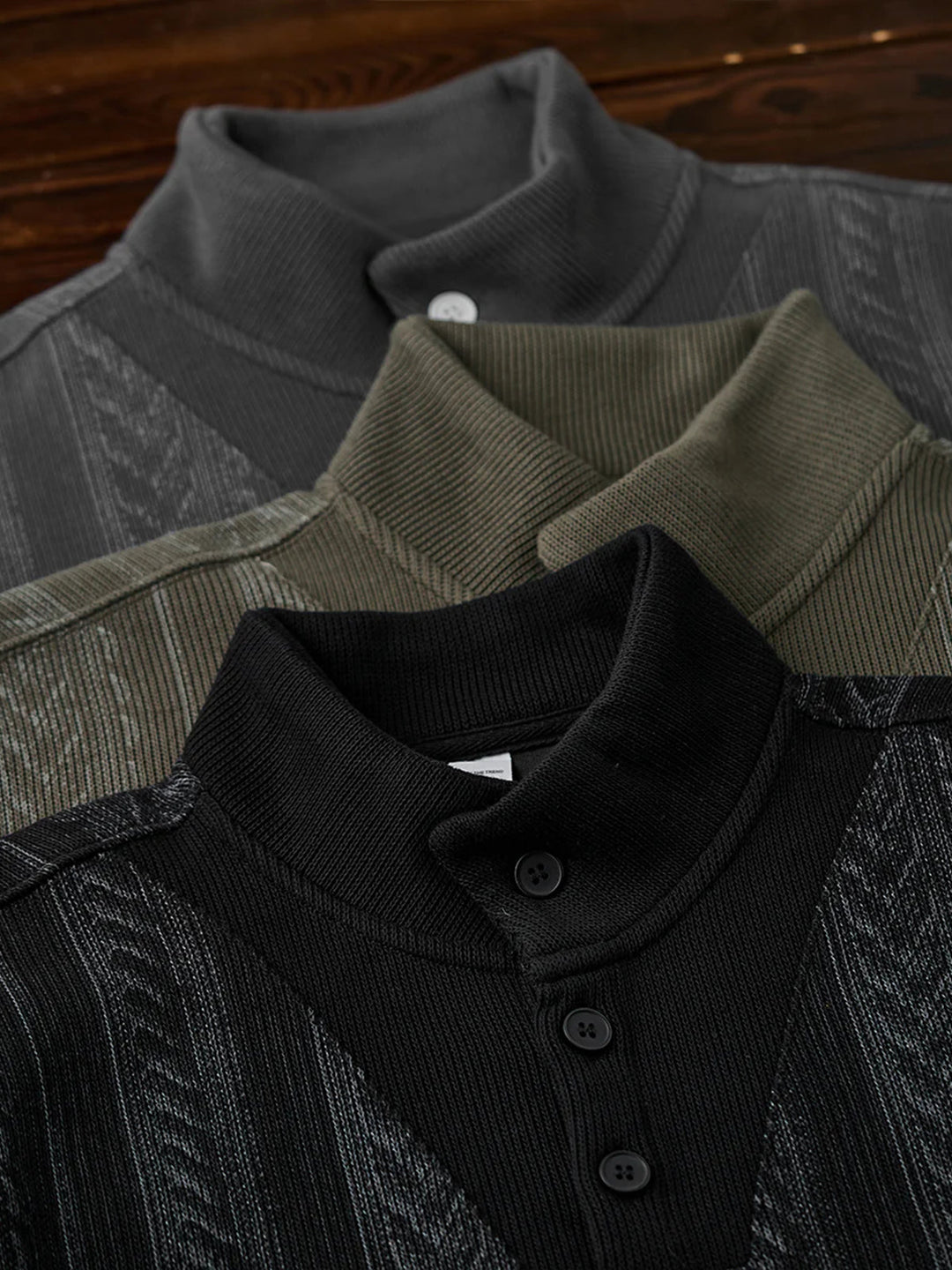 3-Button High-Neck Jacquard Knit Sweatshirt
