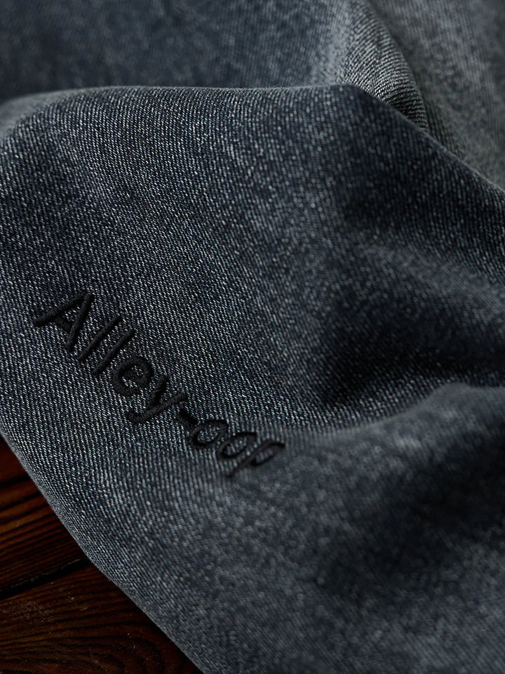 “Alley-oop” Sleeve Embroidery V-Gusset Stone-Washed Denim Sweatshirt