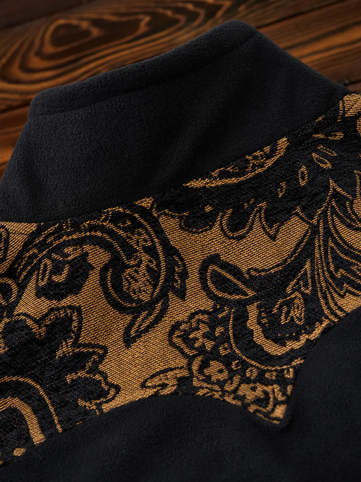 Paisley Pattern Mixed Material Western Half-Zip Fleece Pullover