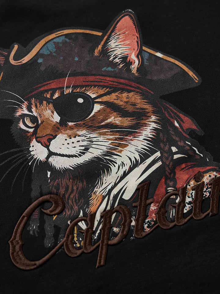 “Pirate Captain Cat” Elbow-Patch Pullover Sweatshirt