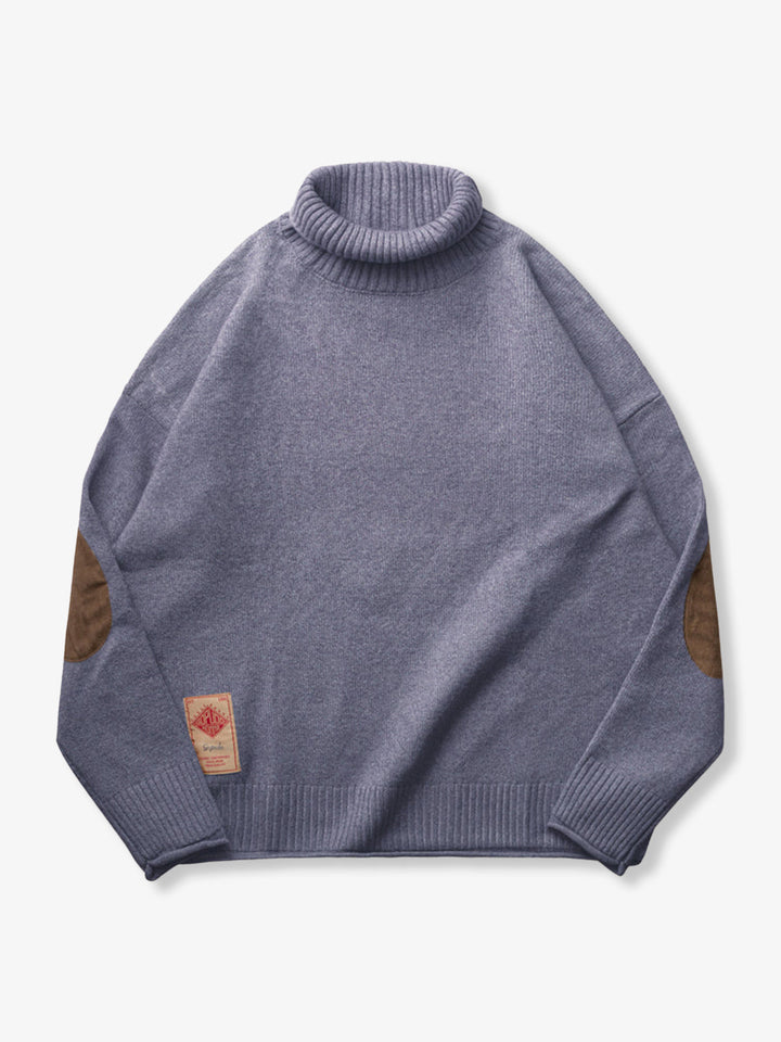 Elbow Patch Turtleneck Fancy Knit Sweater